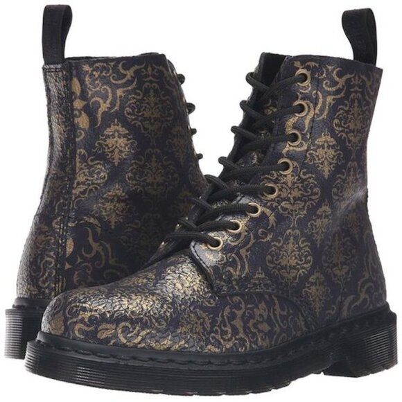 NWOB Dr. Martens Pascal BQ 8-Eye Dark Purple Gold Cristal Baroque Boots - Picture 1 of 1